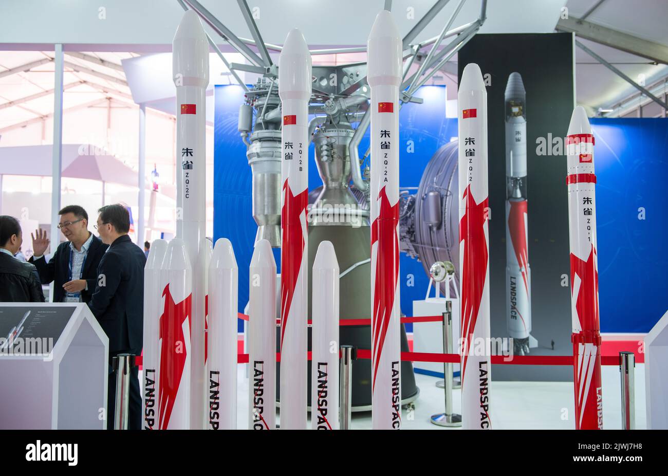 August 30, 2019, Moscow region, Russia. Mock-ups of launch vehicles manufactured by Chinese private space launch company Landspace Technology Corporat Stock Photo
