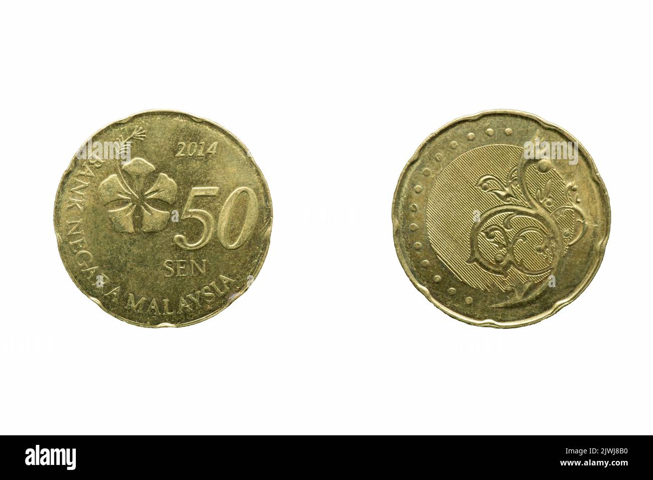 50 Cent coin, Front and back, 2014,  Malayasia Stock Photo