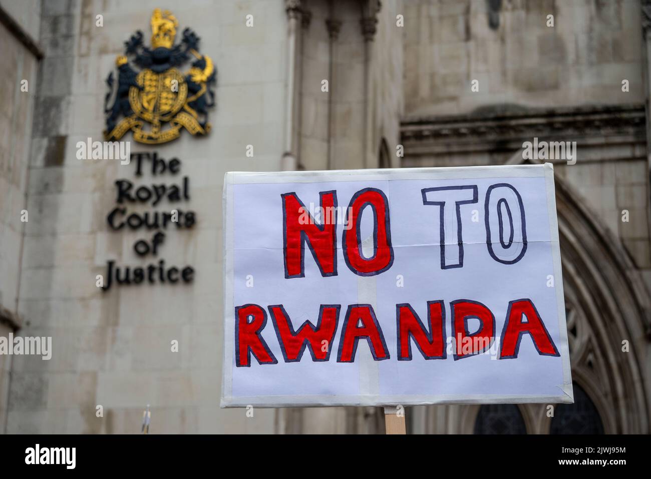 Protest outside the Royal Courts of Justice in Strand, London, during a