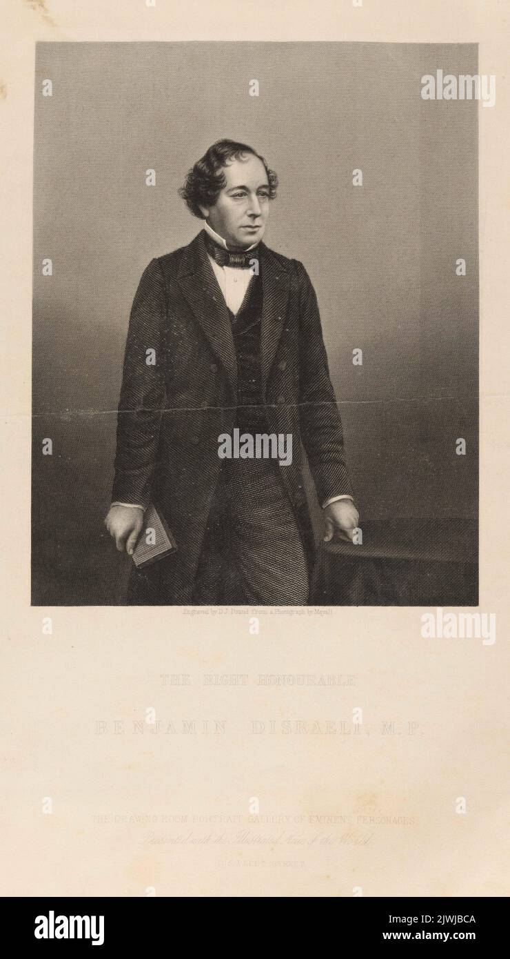 Portrait of Benjamin Disraeli. Mayall, John Jabez Edwin (1813-1901), photographer, Pound, Daniel John (fl. ca 1842-1870), graphic artist, London Joint Stock Newspaper Co. (Londyn ; wydawnictwo ; fl. ca 1858-186.), publishing house Stock Photo