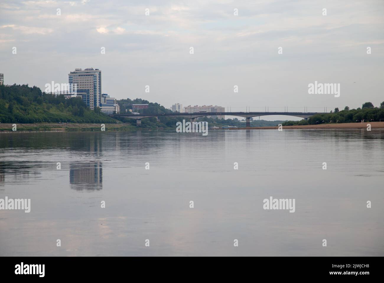 Shot of the city on the river in cloudy day Stock Photo
