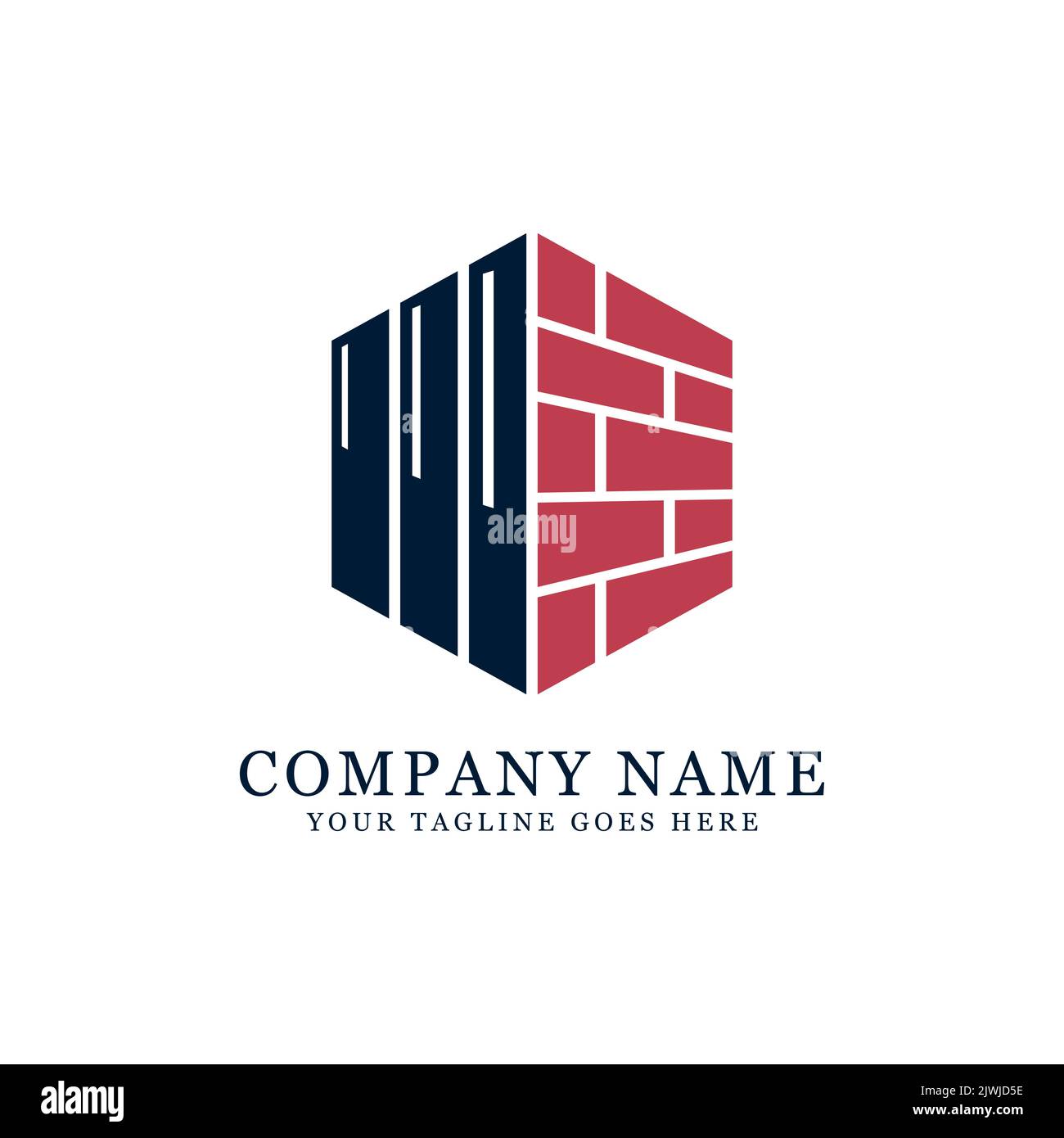 hexagon brick wall building exterior logo design vector, best for real estate, construction,apartment, business logo inspirations Stock Vector