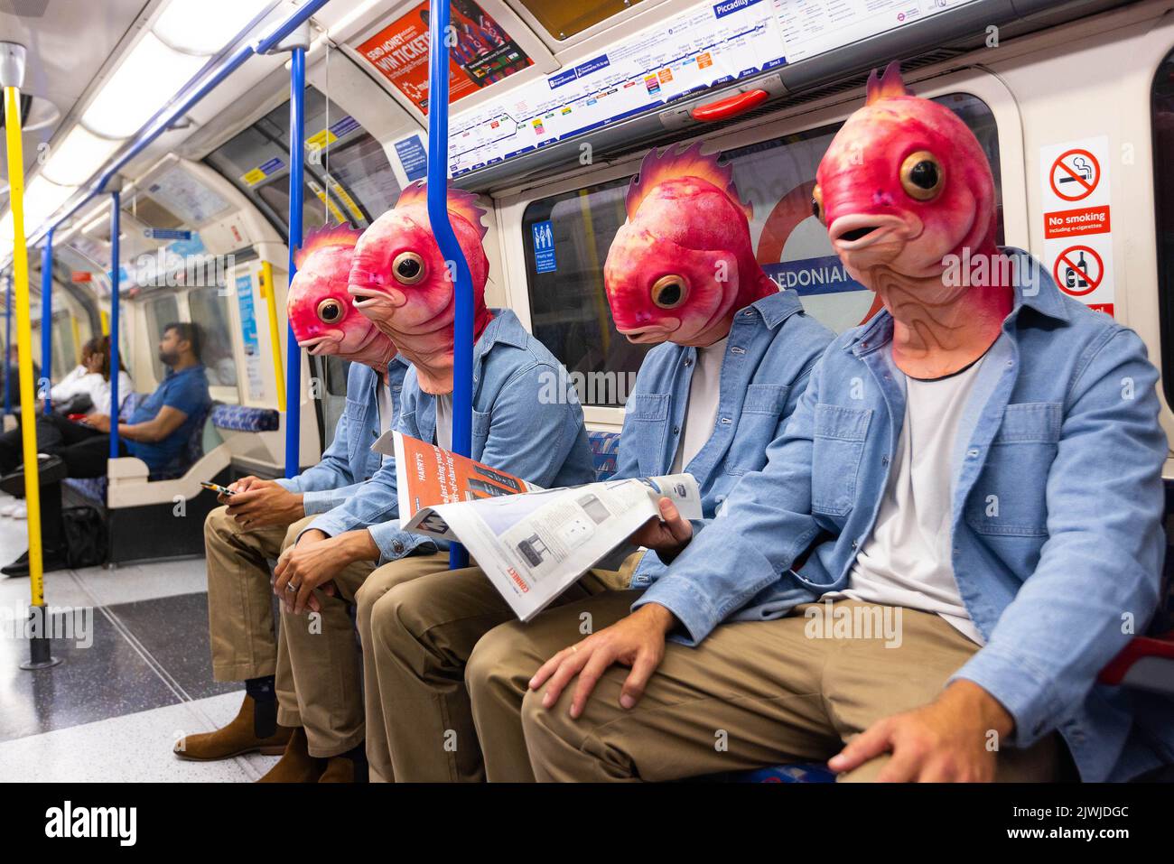 EDITORIAL USE ONLY General views of actors dressed as fish for homewares retailer, MADE's new Never Ordinary campaign, London. Issue date: Tuesday September 6, 2022. Stock Photo