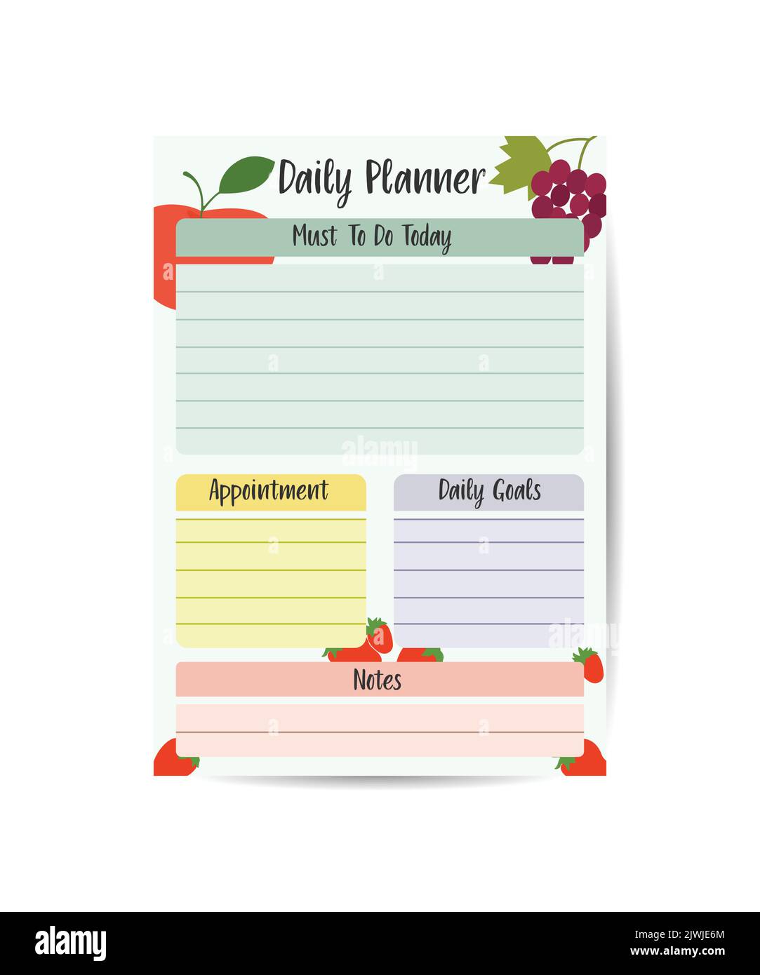 simple simple printable to do list. Daily planner with cute summer fruits flat style vector illustration Stock Vector