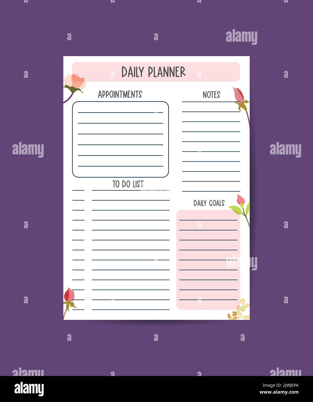 planner printable template with blue elements. daily planner note paper