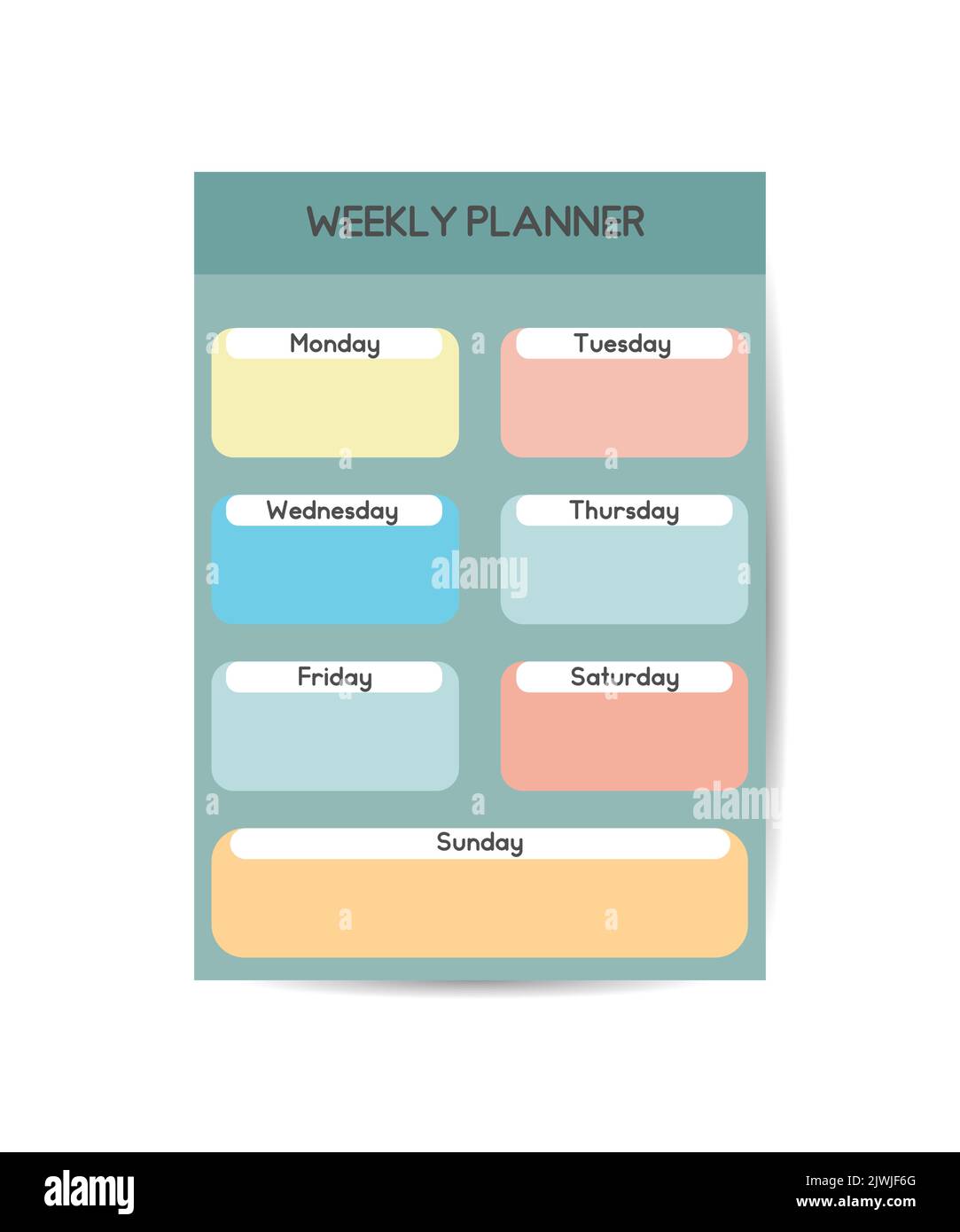 Weekly planner Cute page for scrapbook diary school accessories Cute romantic vector page. Stock Vector