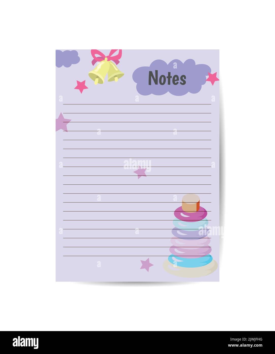 Sweet Note Design Note printable template Vector with sweet funny toys illustration Stock ...