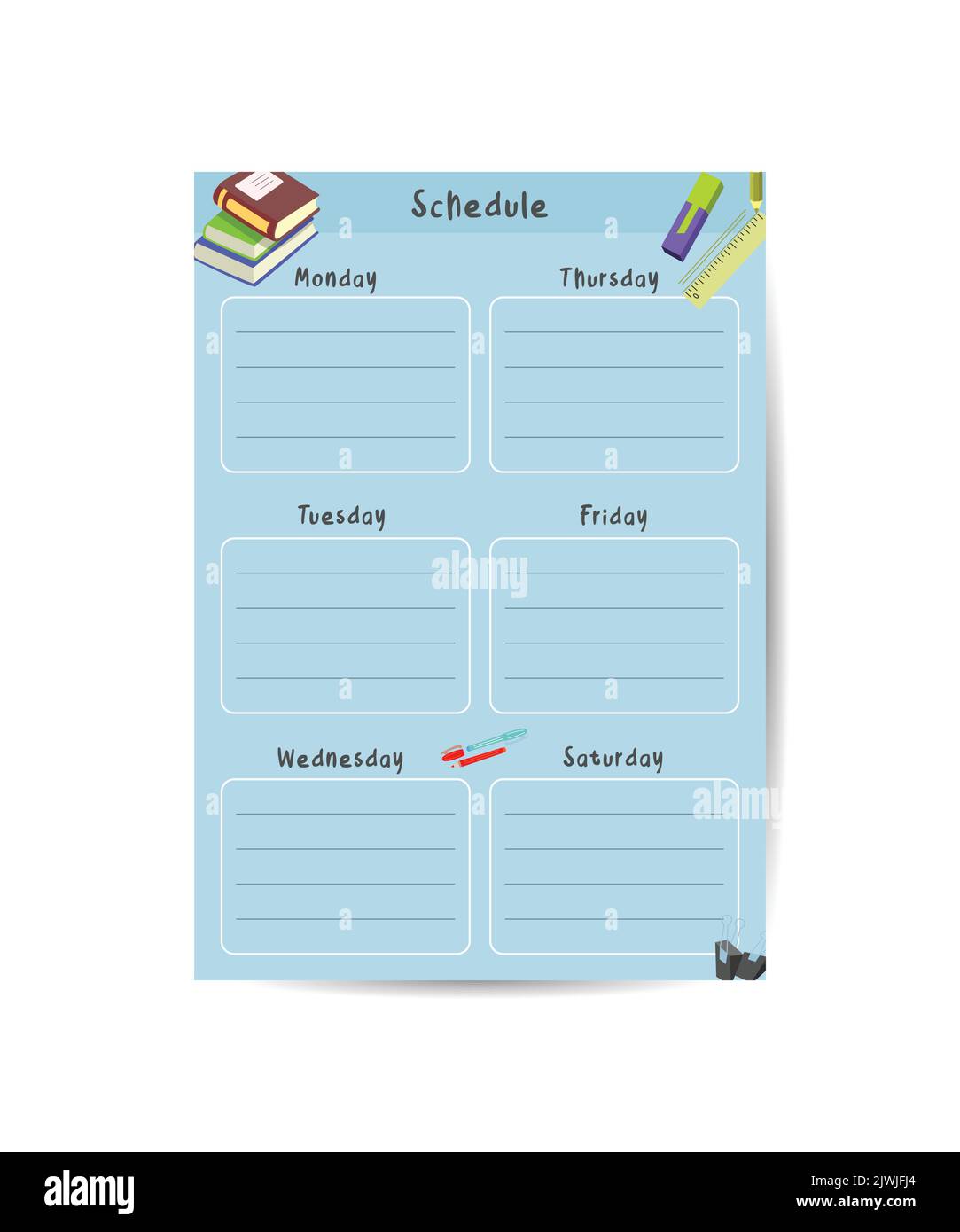 Cute childish school timetable, weekly classes schedule for kids with ...