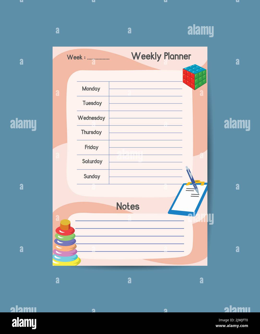 Cute childish school timetable, weekly classes schedule for kids with ...