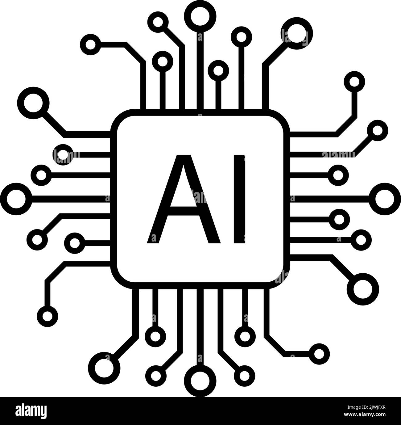 Artificial intelligence AI processor chip vector icon symbol for ...