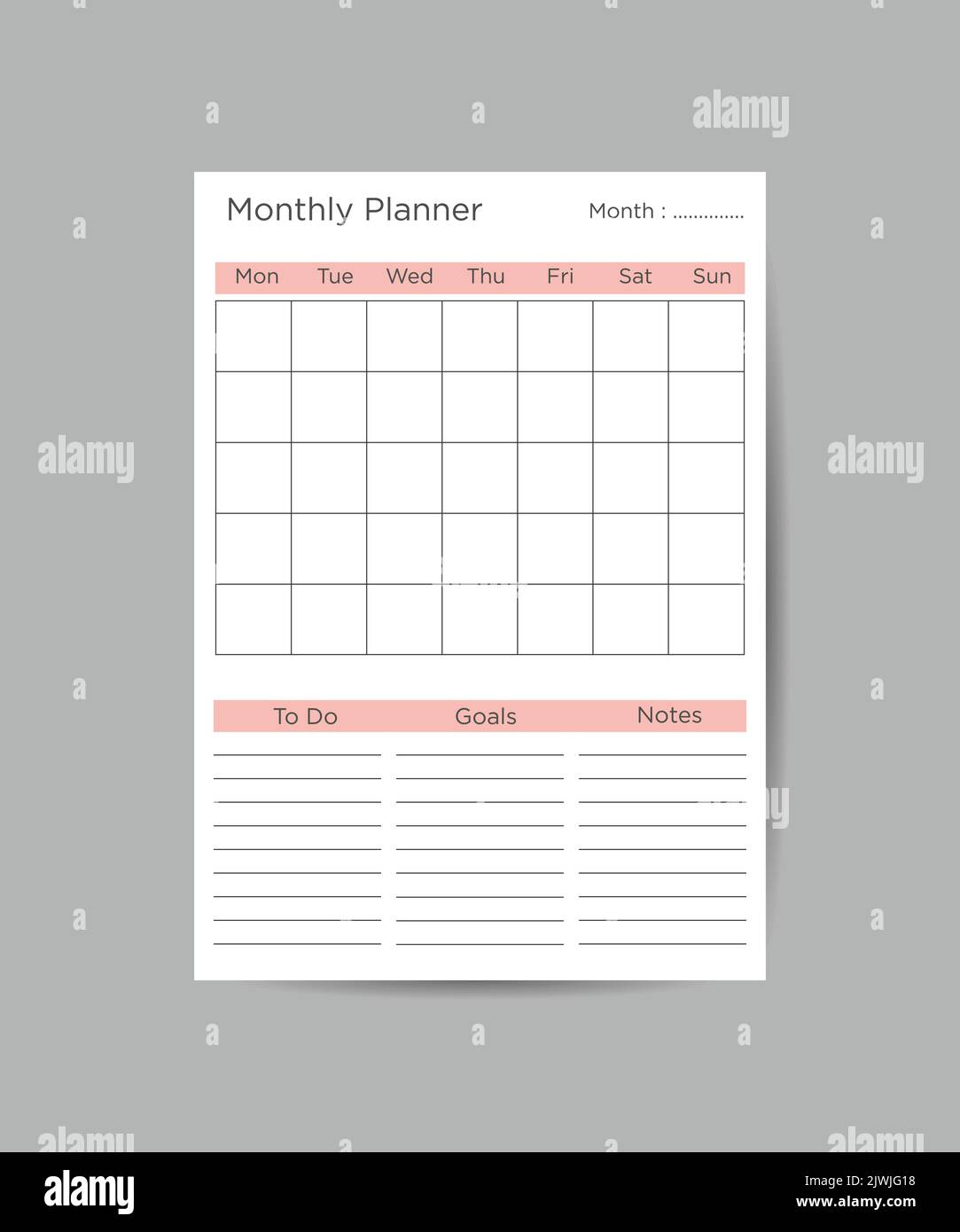 Monthly planner template minimalist planners organizer page vector