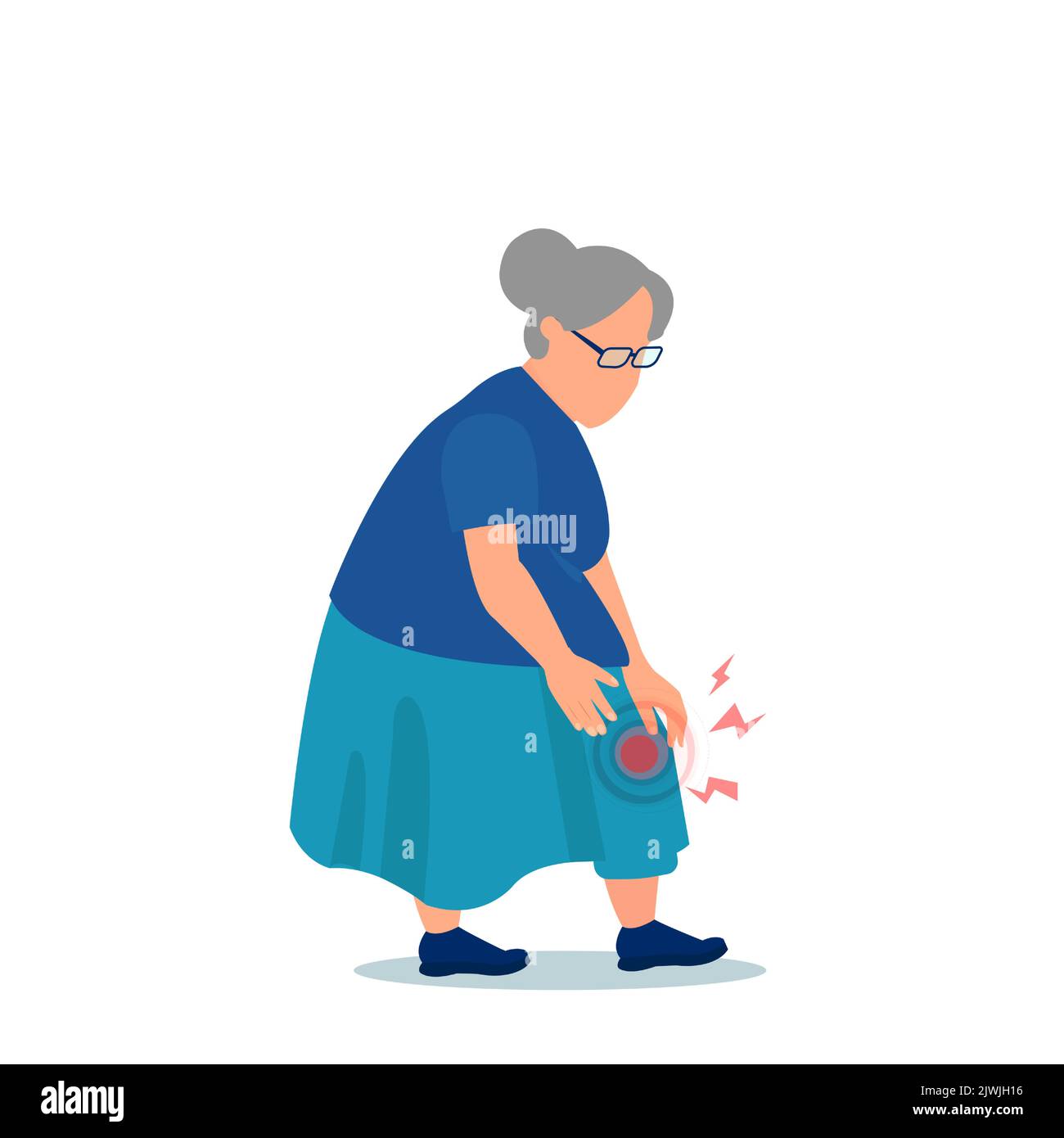Vector of a senior woman with a pain in her knee. Stock Vector