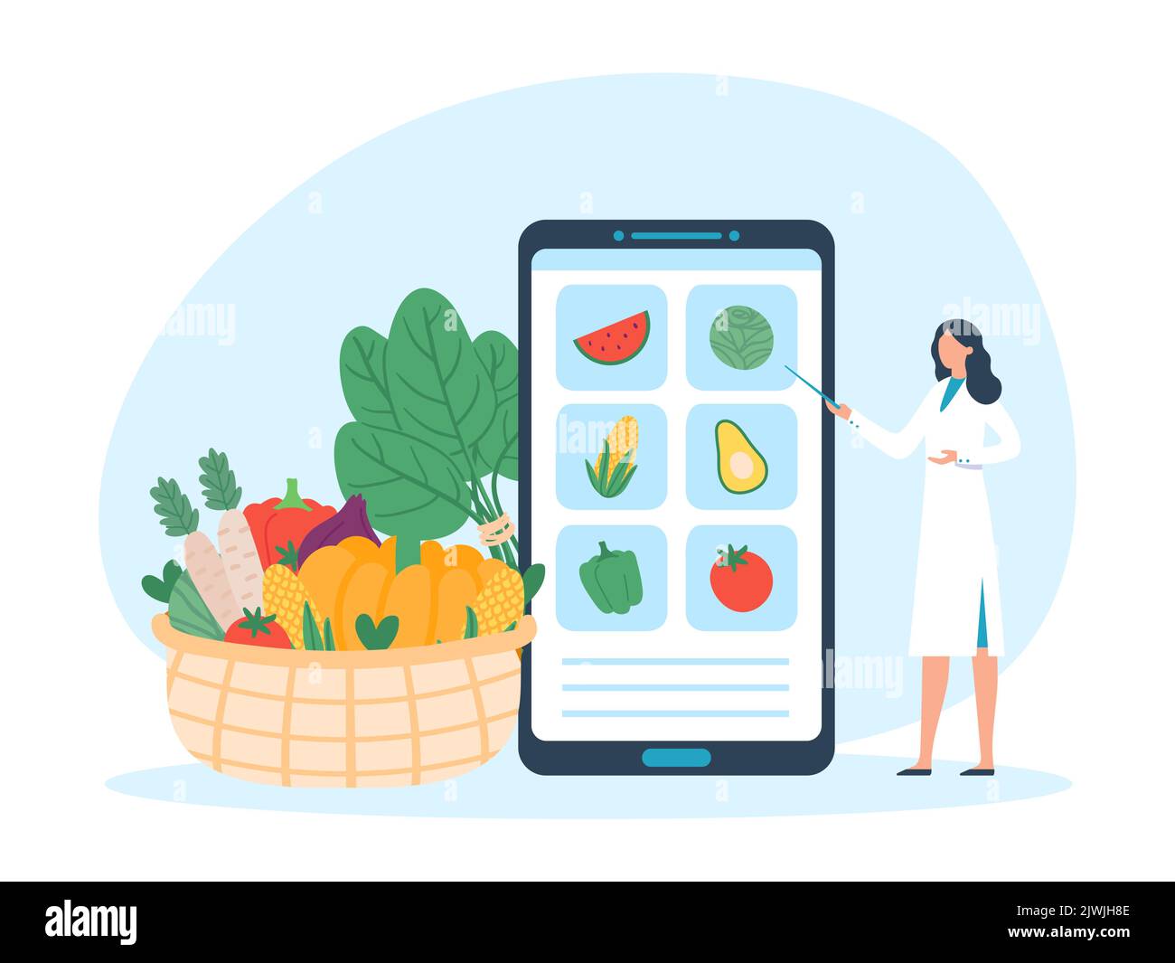 Diet plan online app, healthy food vegetables Stock Vector