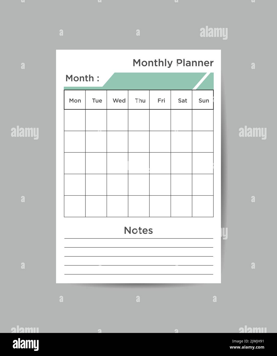 Printable Basic Monthly planner blank template Stock Vector Image & Art ...