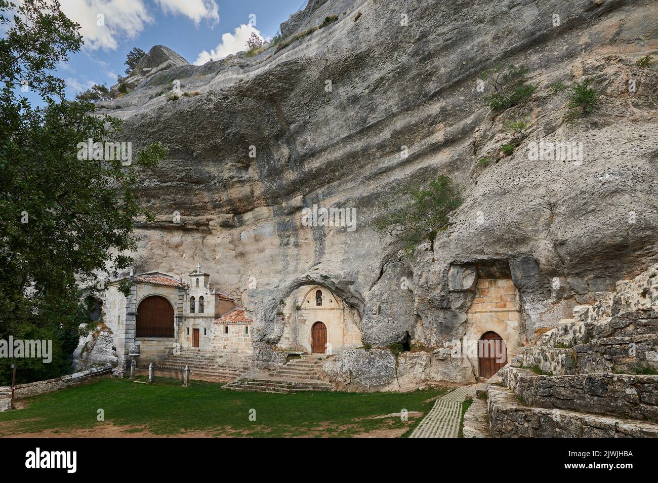 Hermitage of San Bernabe in the Ojo Guareña Karstic complex, National Monument in Castilla León, Spain, Europe Stock Photo