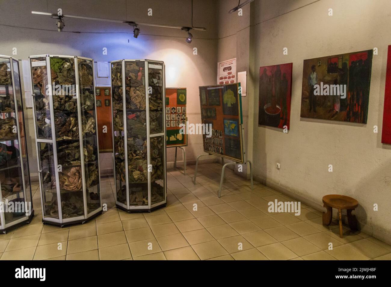 ADDIS ABABA, ETHIOPIA - APRIL 4, 2019: Exhibits in the Red Terror Martyrs Memorial Museum in Addis Ababa, Ethiopia Stock Photo