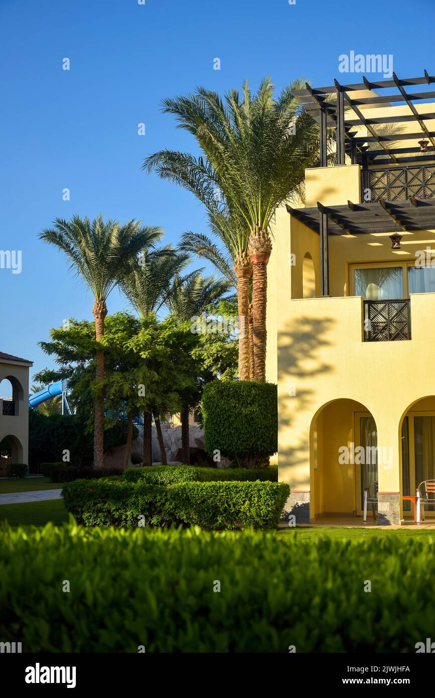 Architecture of buildings is in Arabic style. An arch windows in wall