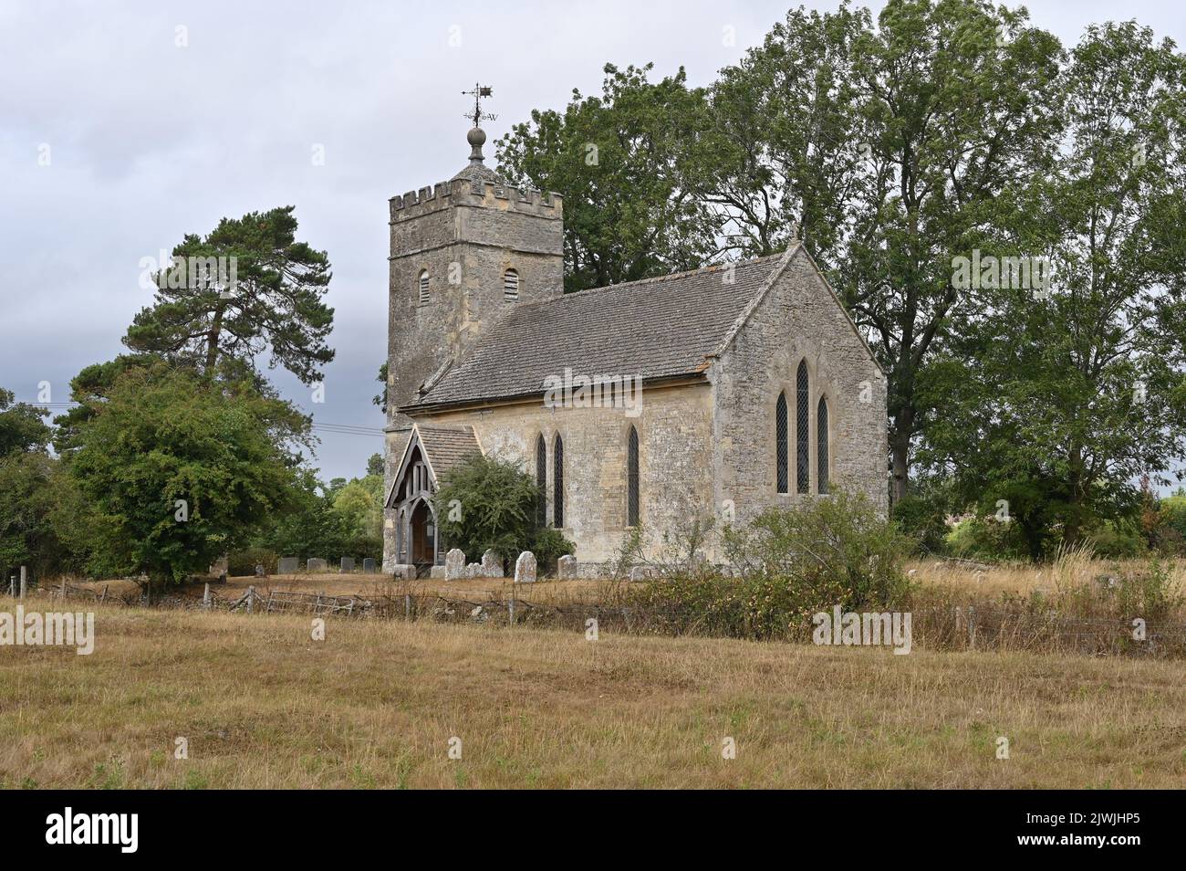 St Giles Chutch in the north Oxfordshire hamlet of Hampton Gay stands in the middle of farmland Stock Photo