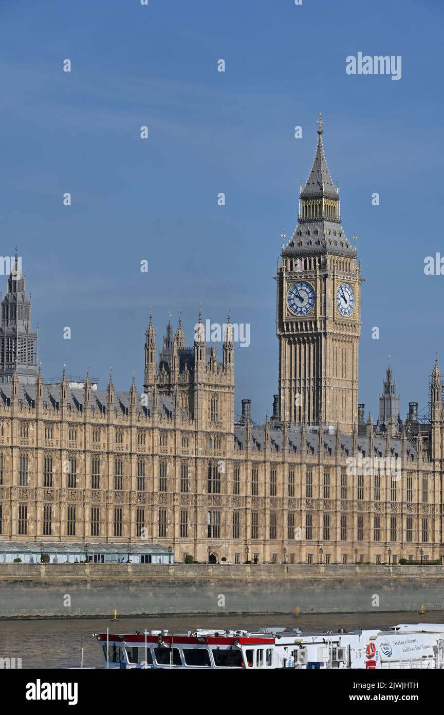 The Elizabeth Tower named after HM Queen Elizabeth II houses the bell in the clock tower known as Big Ben which forms part of the Palace of Westminste Stock Photo
