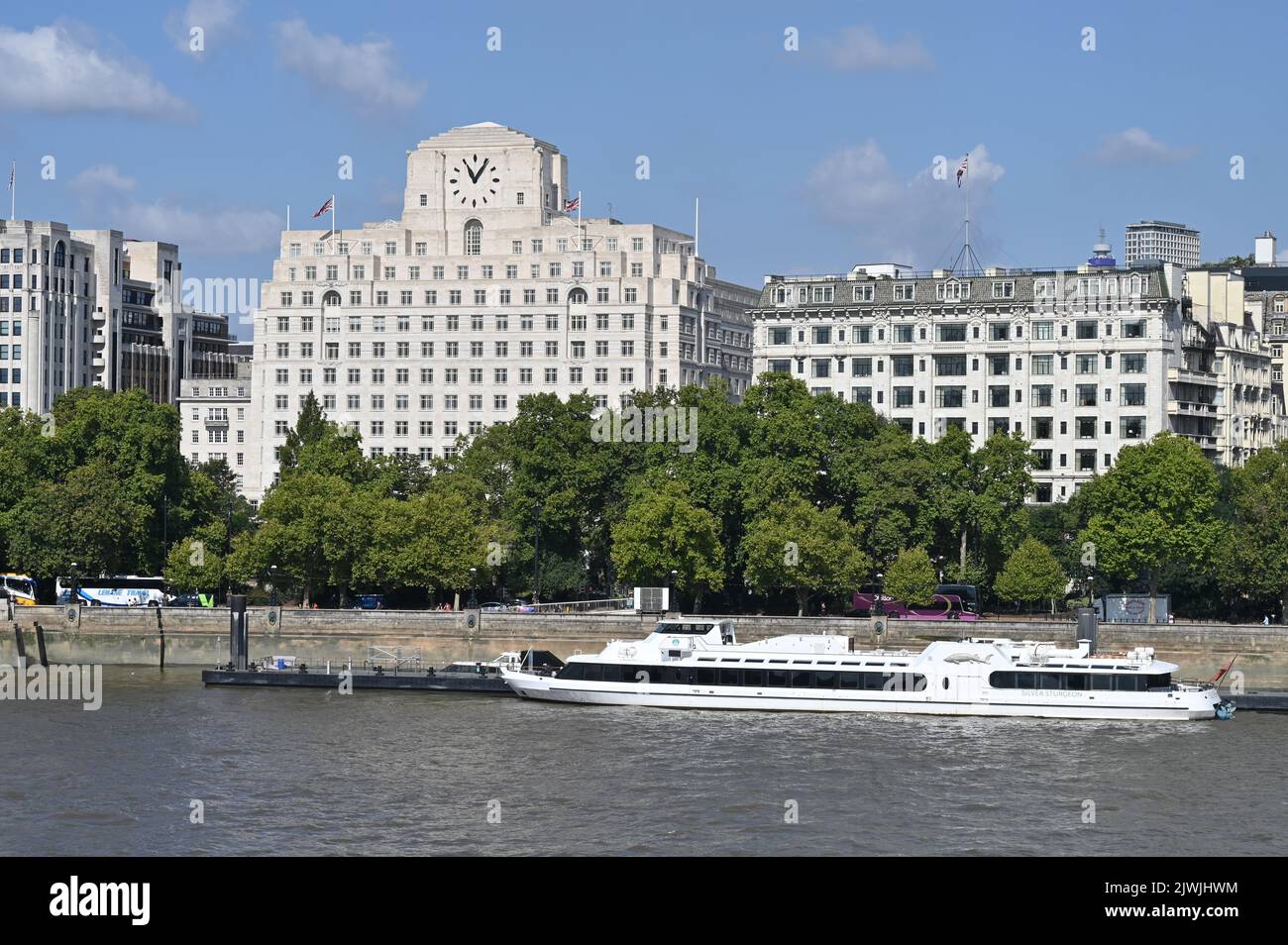 The iconic Shell Building on the north bank of the River Thames in London is now known as 80 Strand Stock Photo