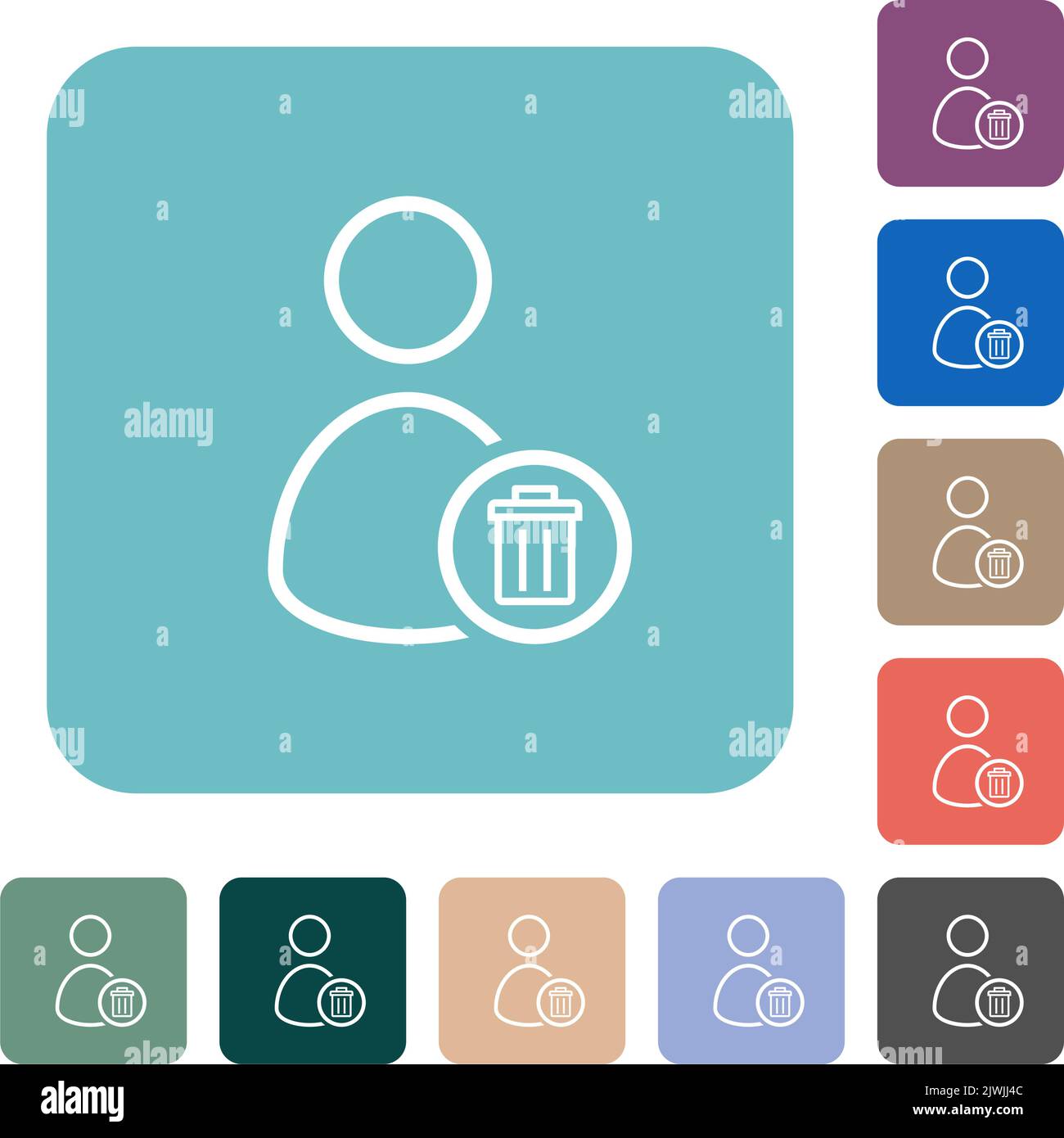 Delete user outline white flat icons on color rounded square backgrounds Stock Vector