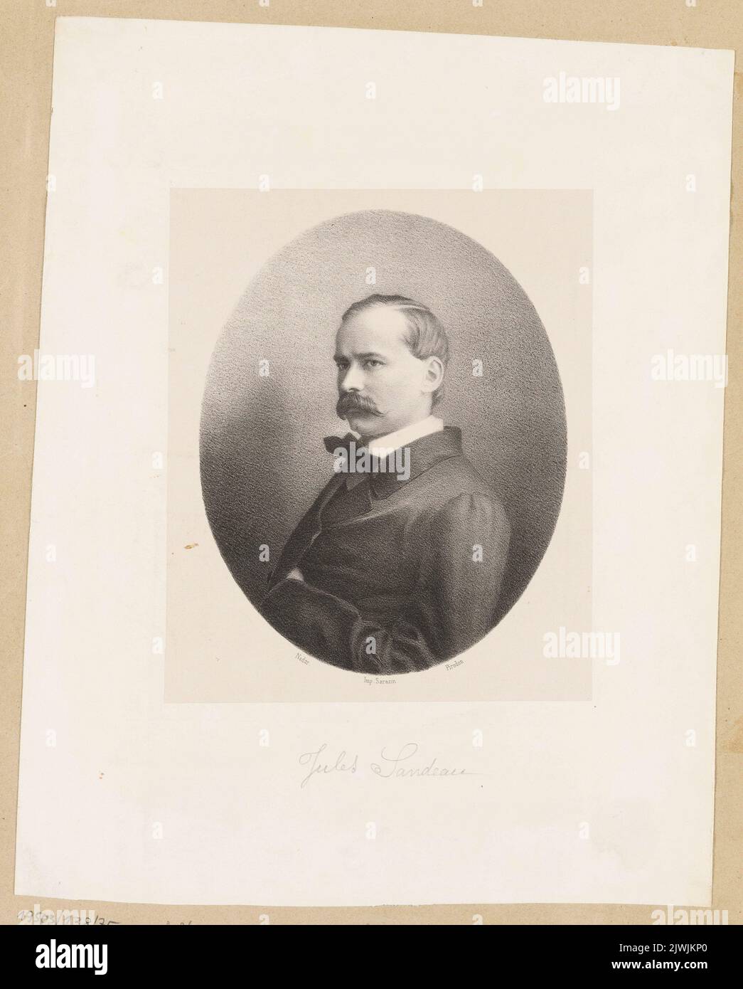 Portrait of Jules Sandeau. Sarazin (Paryż ; drukarnia ; fl. ca 1846-1880), printing house, Nadar (1820-1910), photographer, Pirodon, Louis-Eugene (1824-ca 1908), graphic artist Stock Photo