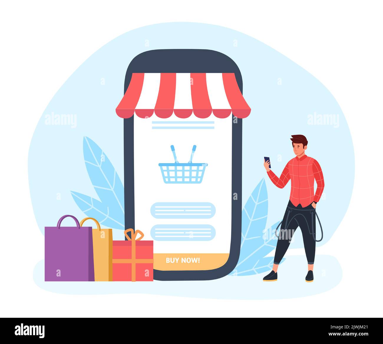 Online shopping, man choosing item in smartphone Stock Vector