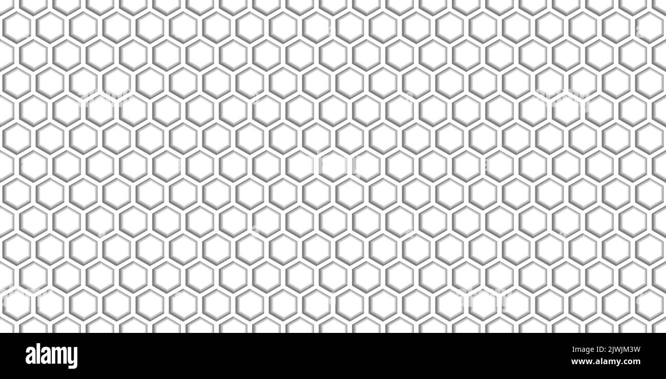 3d white honey comb simple seamless pattern with shadow. Regular hive cell texture. Abstract vector background with hexagon geometry. Wallpaper in a m Stock Vector