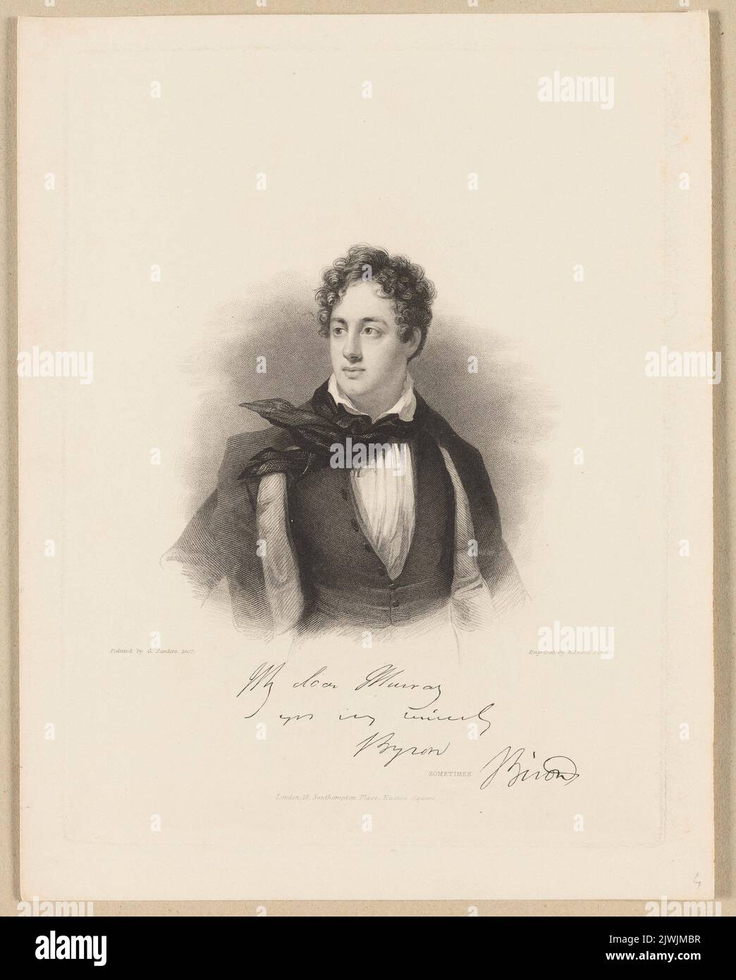 Portrait of George Gordon Byron (frontispiece in: Finden's Illustrations of the Life and Works of Lord Byron). Finden, Edward Francis (1791-1857), graphic artist, Murray John, Publ, Londyn, publisher, Sanders, George (1774-1846), painter Stock Photo