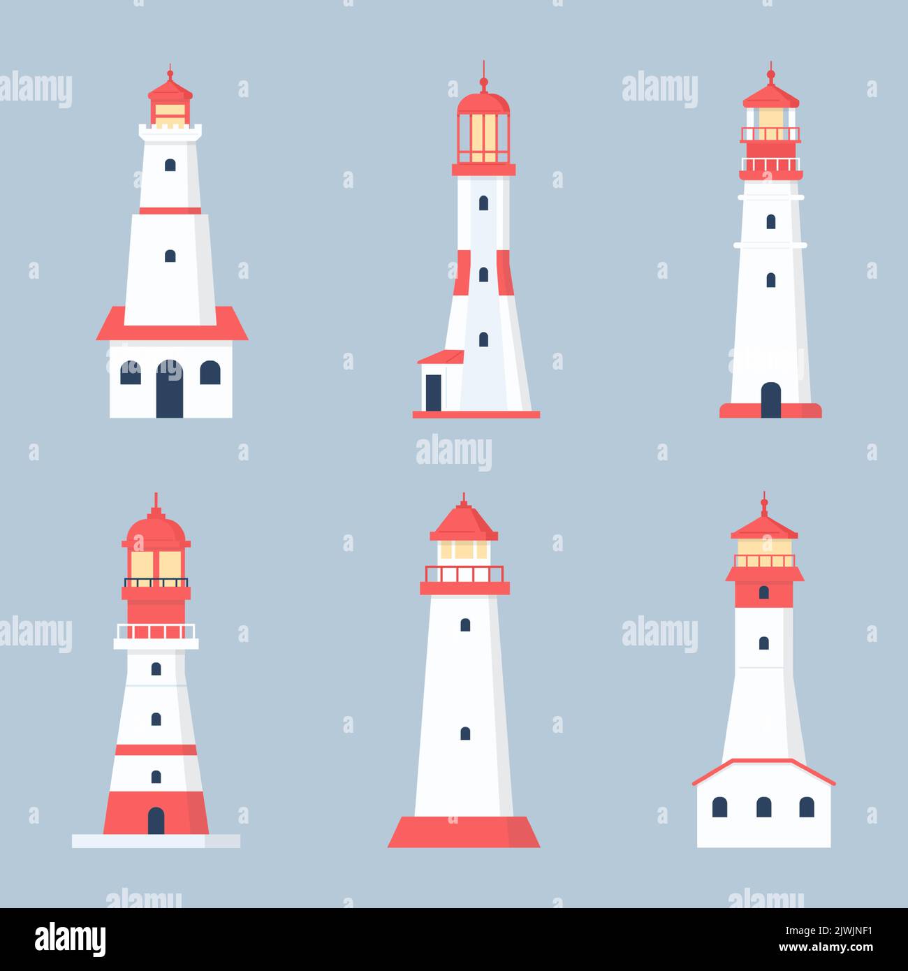 Sea beacons, marine building for port and location Stock Vector