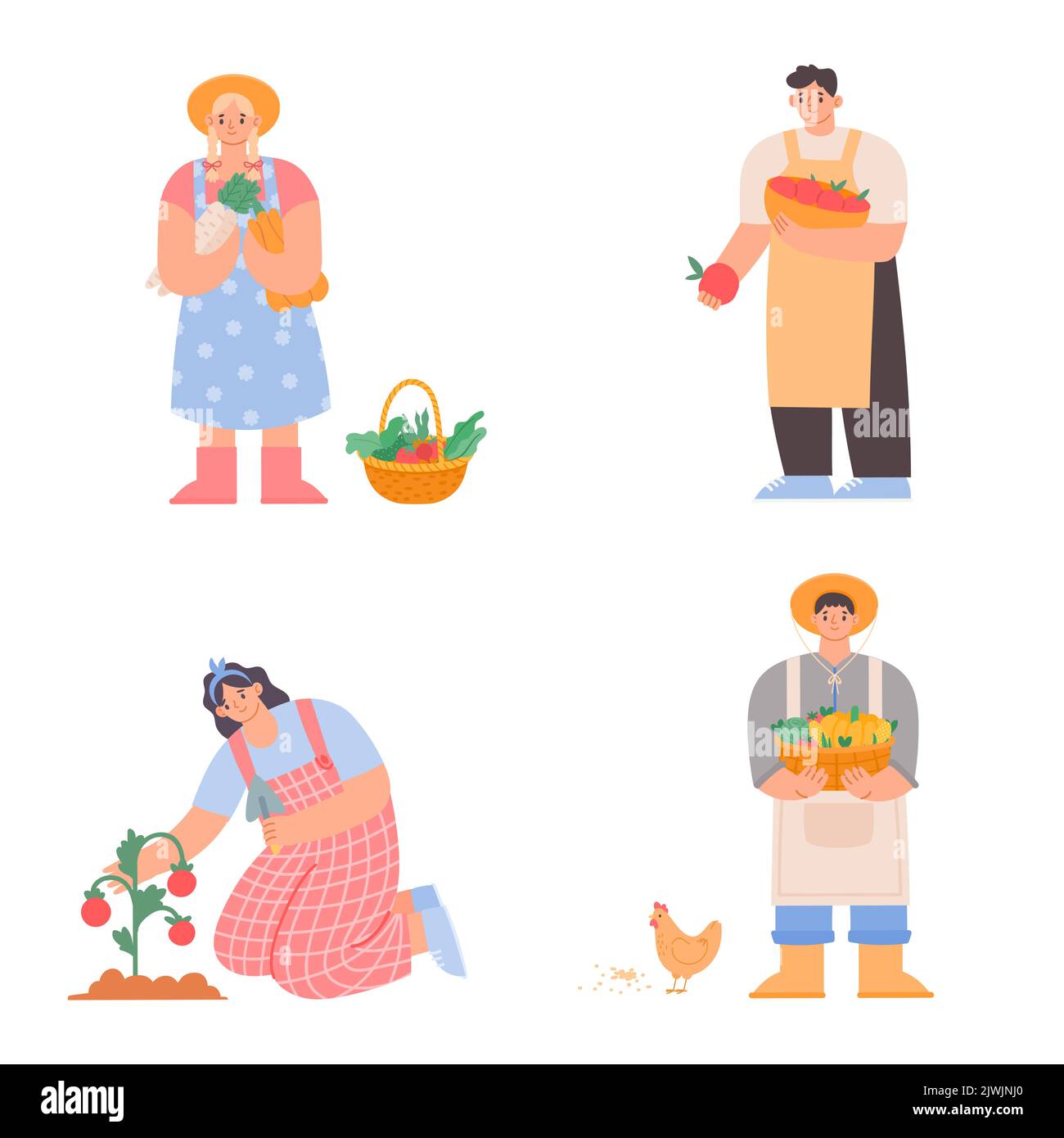 Working farmers, seeding and growing, collect harvest Stock Vector