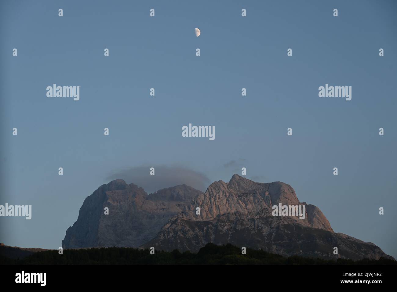 Gran Sasso d'Italia under the moon, Italy Stock Photo