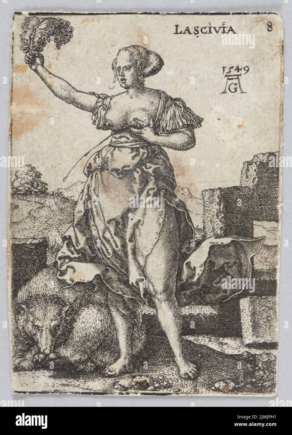 Lascivia, from the cycle: Allegorical figures. Aldegrever, Heinrich (1502-1555/1561), graphic artist Stock Photo