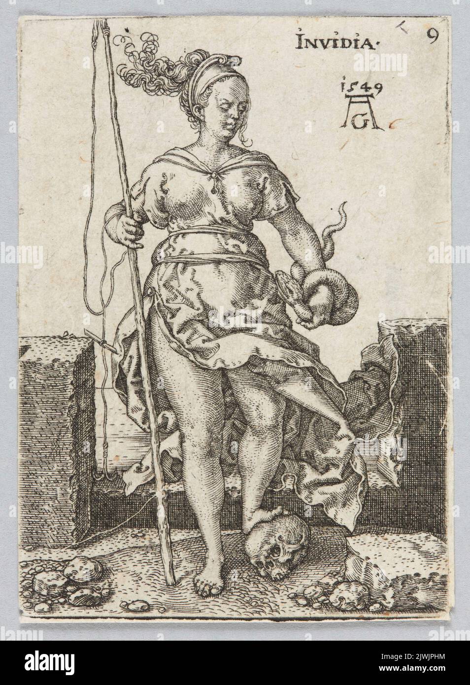 Invidia, from the cycle: Allegorical figures. Aldegrever, Heinrich (1502-1555/1561), graphic artist Stock Photo