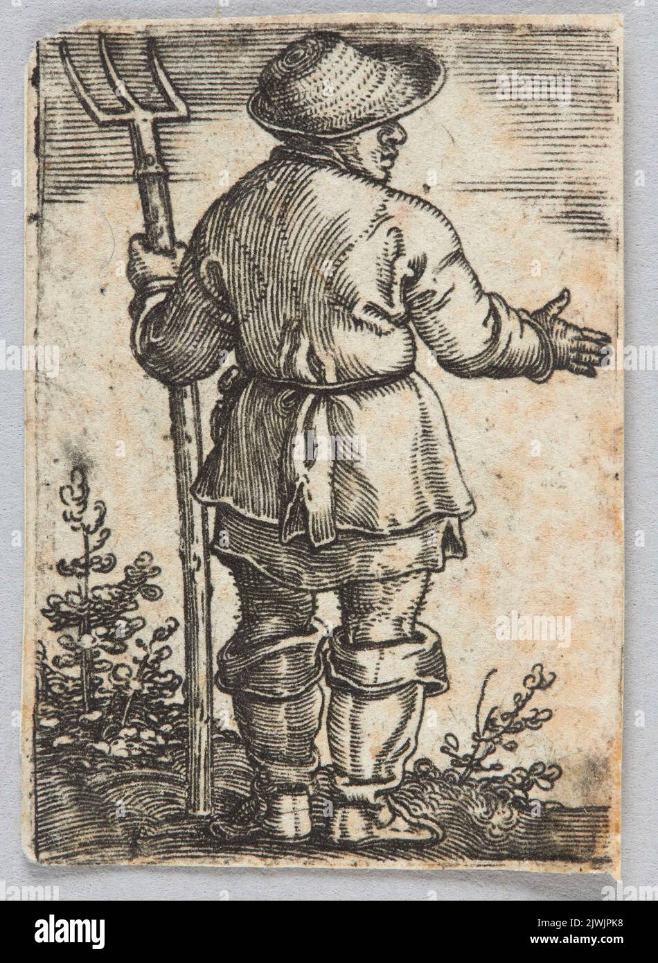 Peasant with Pitchfork. Beham, Barthel (1502-1540), graphic artist Stock Photo
