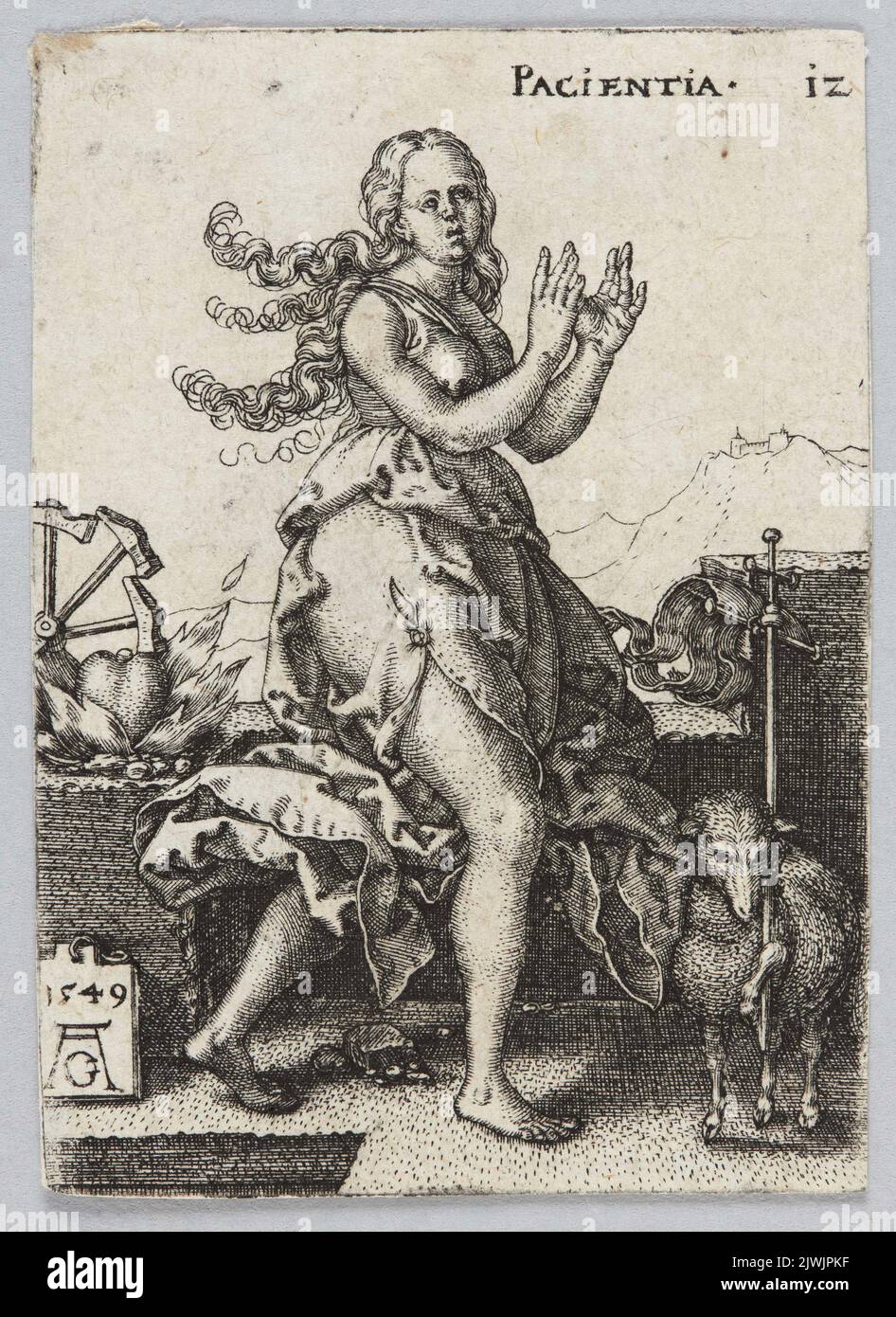 Pacientia, from the cycle: Allegorical figures. Aldegrever, Heinrich (1502-1555/1561), graphic artist Stock Photo