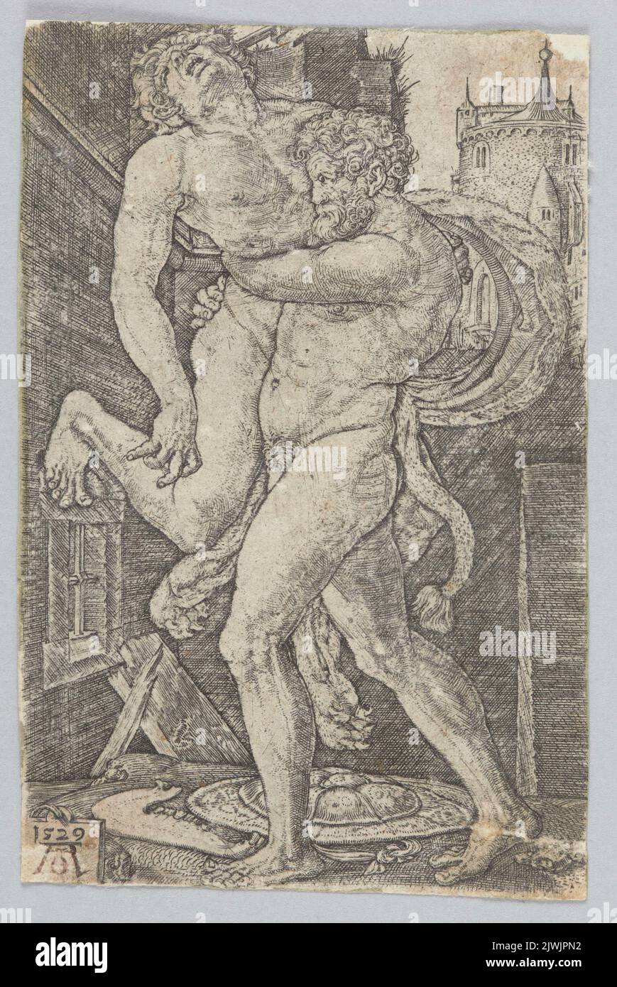 Hercules Fighting Antaeus. Aldegrever, Heinrich (1502-1555/1561), graphic artist Stock Photo