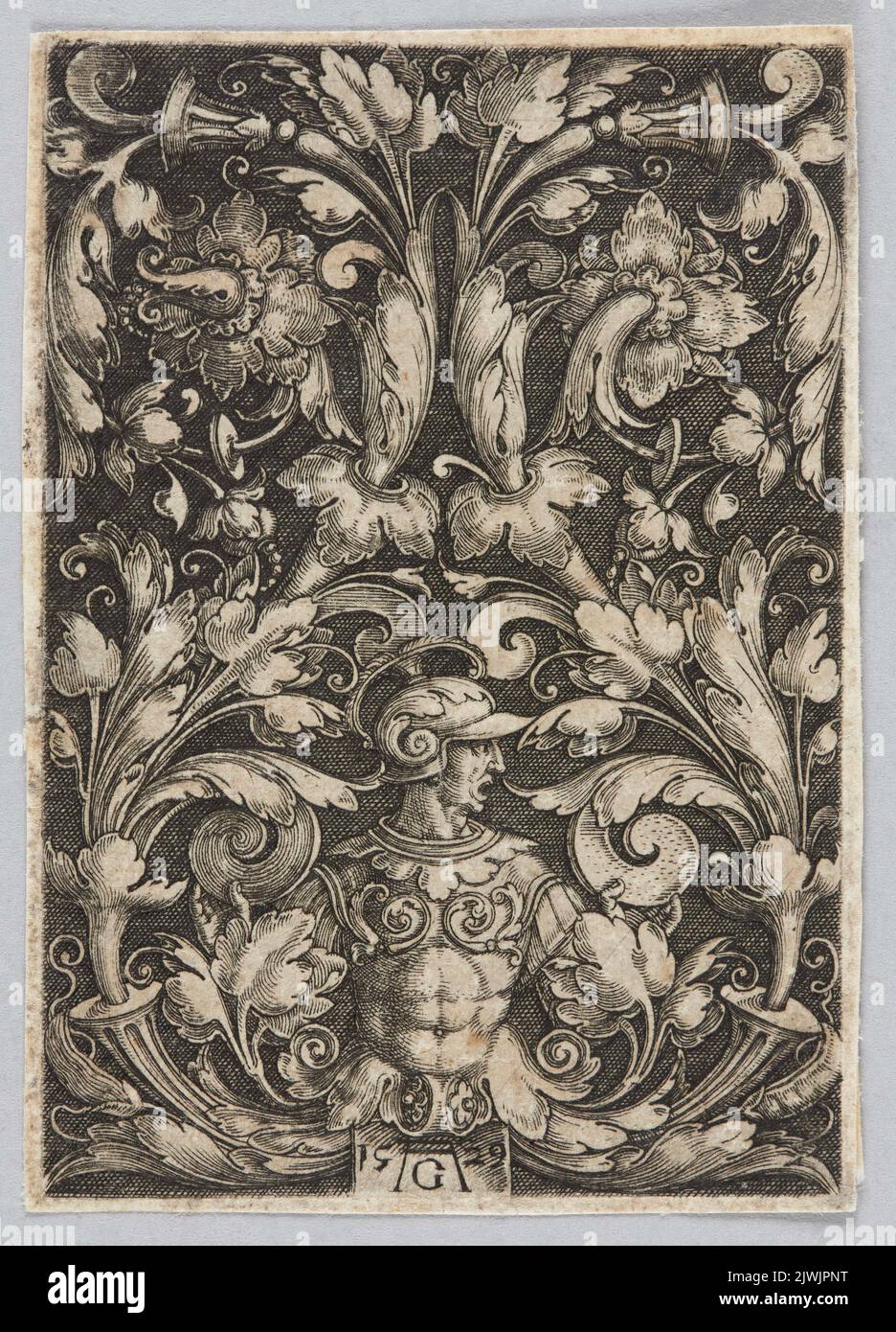 Vignette with semi-figure in armour. Aldegrever, Heinrich (1502-1555/1561), graphic artist Stock Photo
