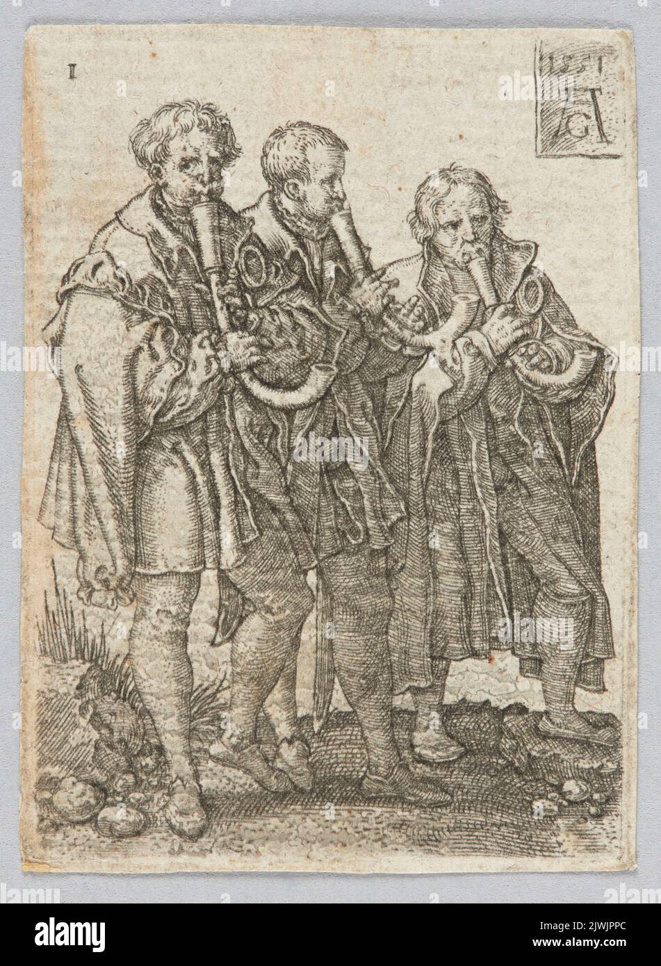 Three Musicians, from the cycle Wedding Musicians II. Aldegrever, Heinrich (1502-1555/1561), graphic artist Stock Photo