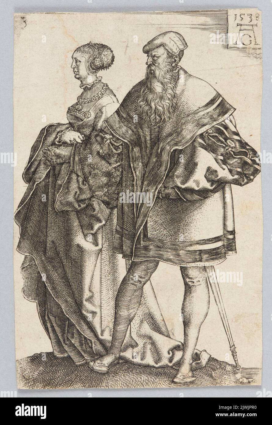 Dancing Couple, from the large cycle Wedding Dancers. Aldegrever, Heinrich (1502-1555/1561), graphic artist Stock Photo