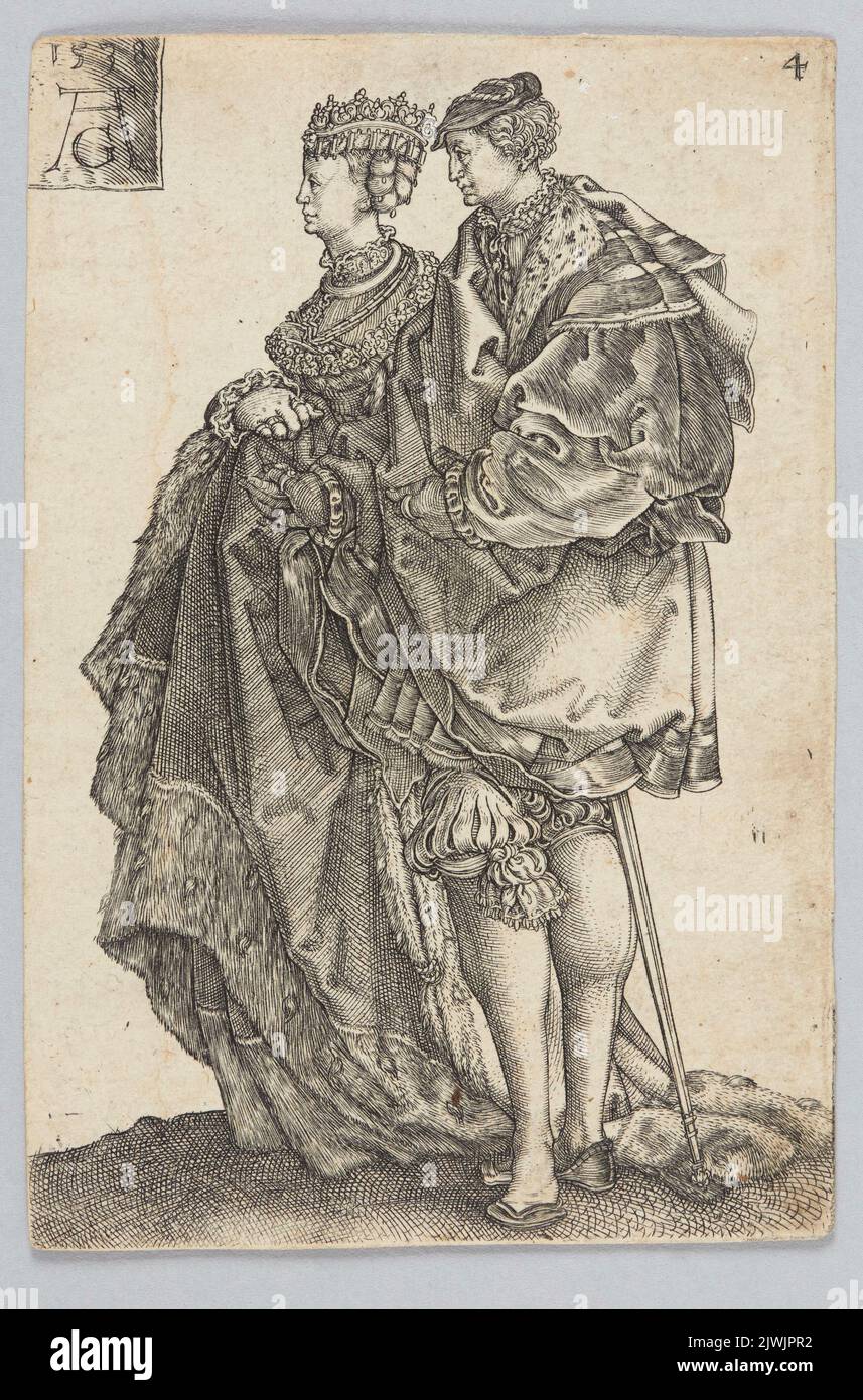 Dancing Couple, from the large cycle Wedding Dancers. Aldegrever, Heinrich (1502-1555/1561), graphic artist Stock Photo