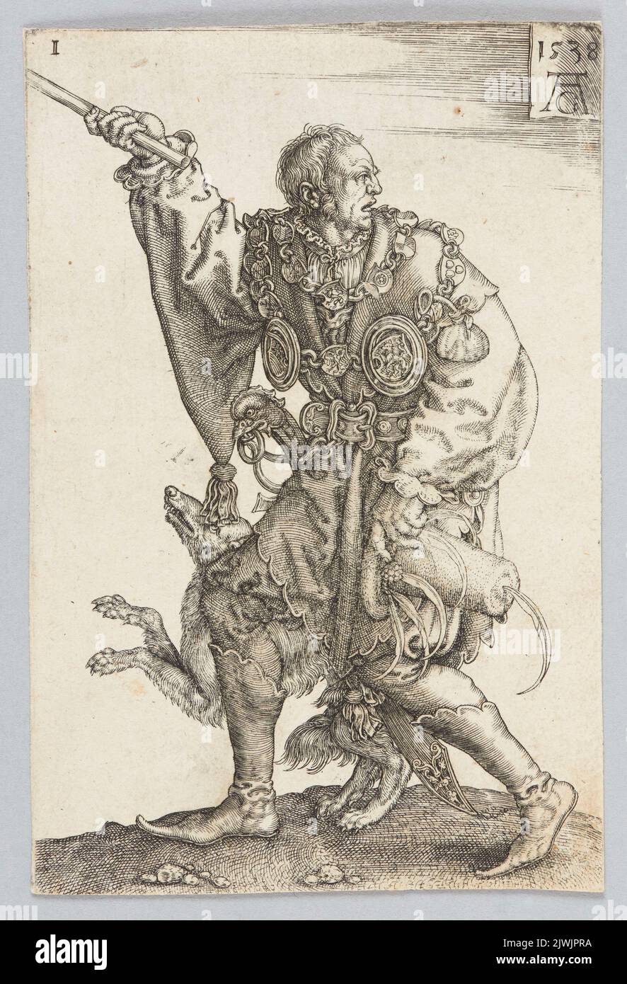 Dancer with Dog, from the large cycle Wedding Dancers. Aldegrever, Heinrich (1502-1555/1561), graphic artist Stock Photo