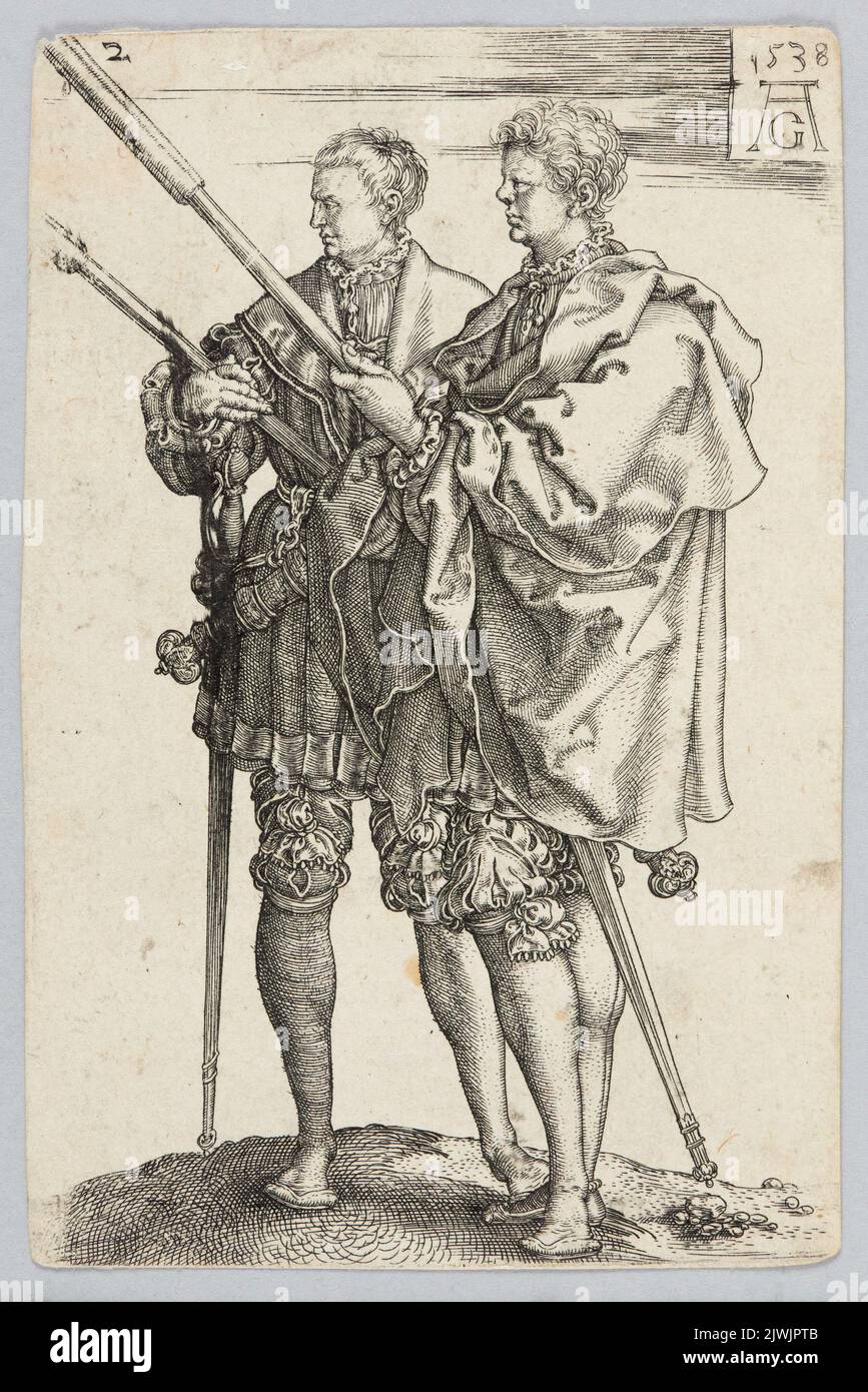 Two Soldiers, from the large cycle Wedding Dancers. Aldegrever, Heinrich (1502-1555/1561), graphic artist Stock Photo