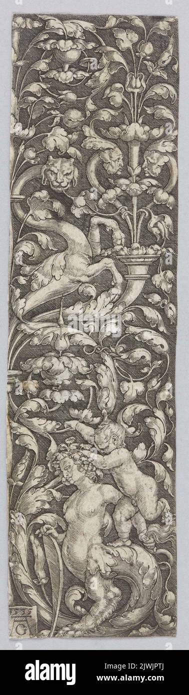 Ornamental composition with two sphinxes and a child. Aldegrever, Heinrich (1502-1555/1561), graphic artist Stock Photo