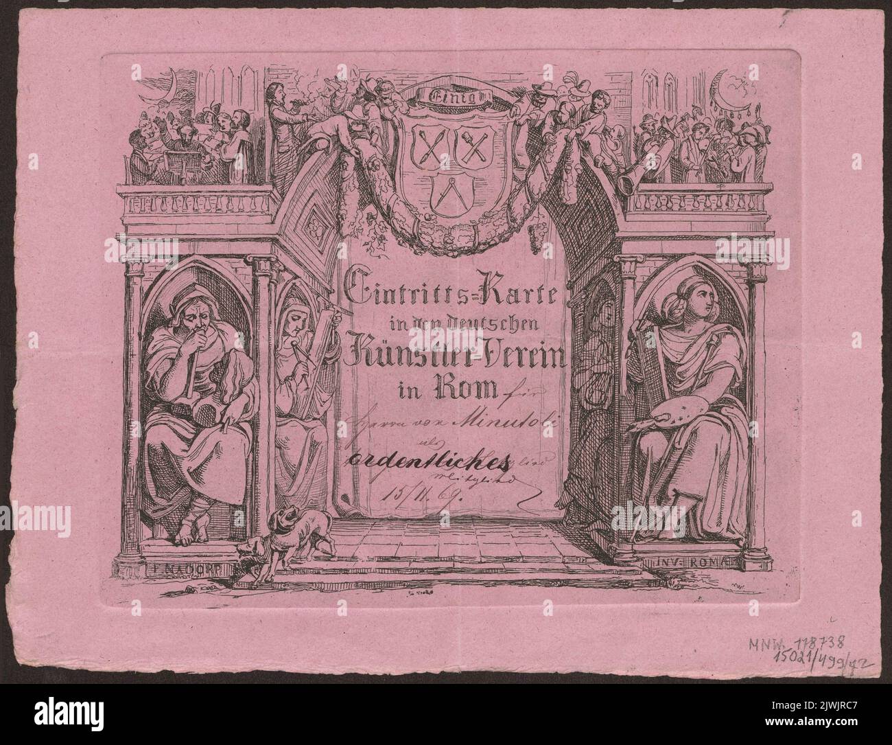Eintritts Karte in den deutschen Künstler-Verein in Rom. Nadorp, Franz (1794-1876), graphic artist Stock Photo