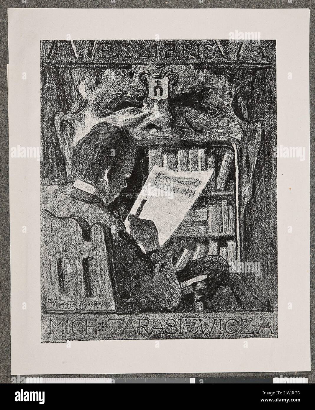 Bookplate of Michał Tarasiewicz (larger). Rychter, Tadeusz (1870-1943), draughtsman, cartoonist Stock Photo