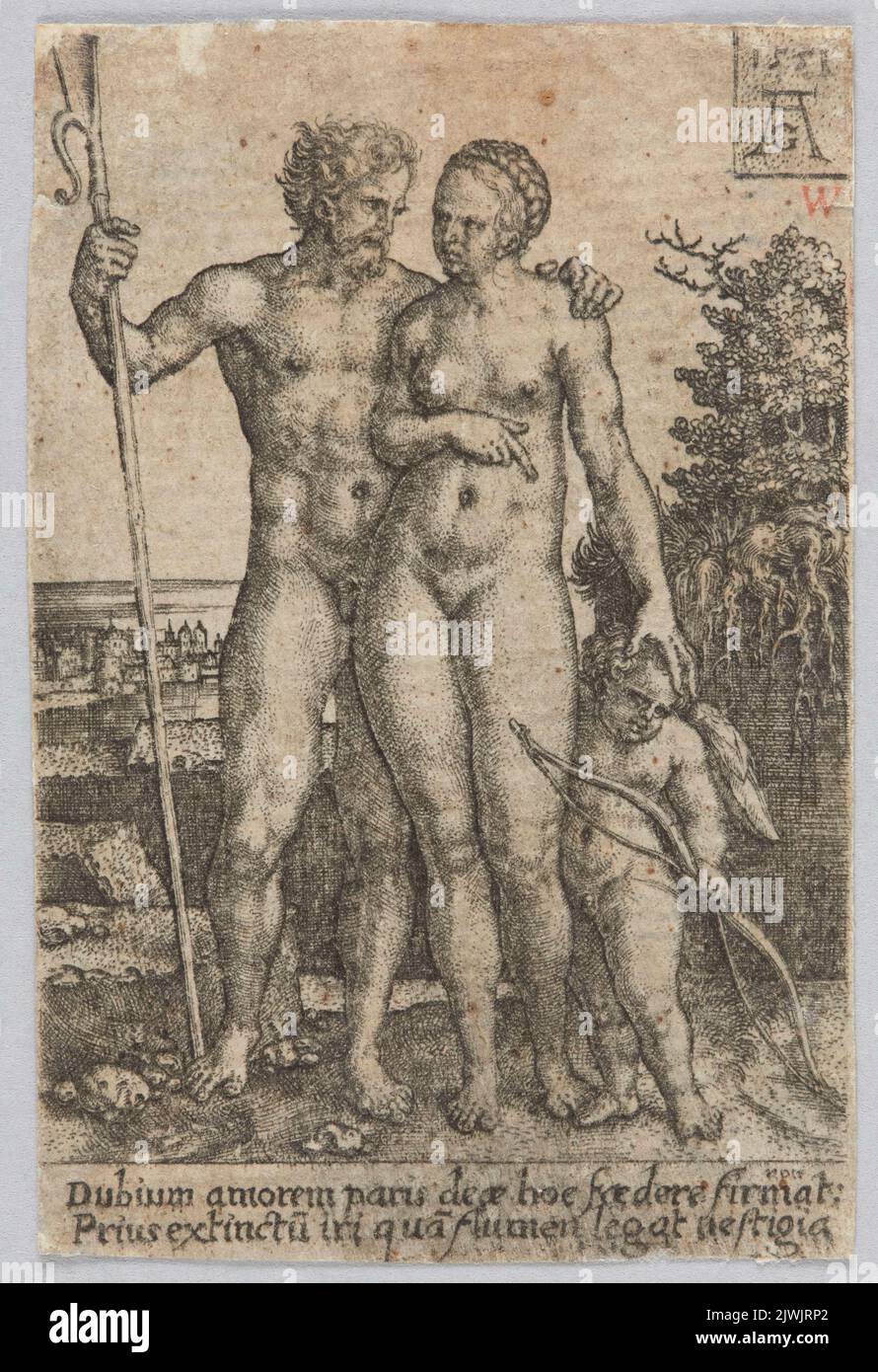 Paris, Venus and Amor. Aldegrever, Heinrich (1502-1555/1561), graphic artist Stock Photo
