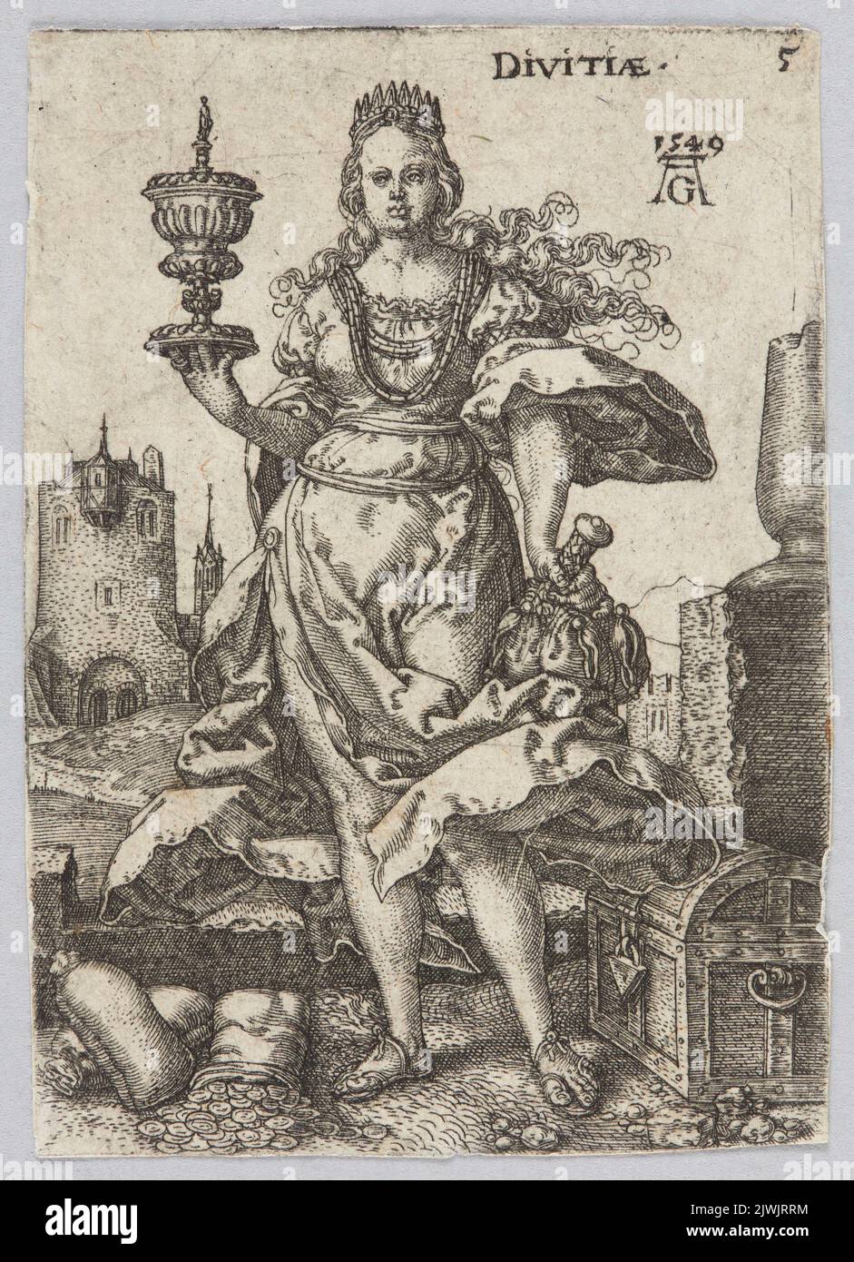 Divitiae, from the cycle: Allegorical figures. Aldegrever, Heinrich (1502-1555/1561), graphic artist Stock Photo