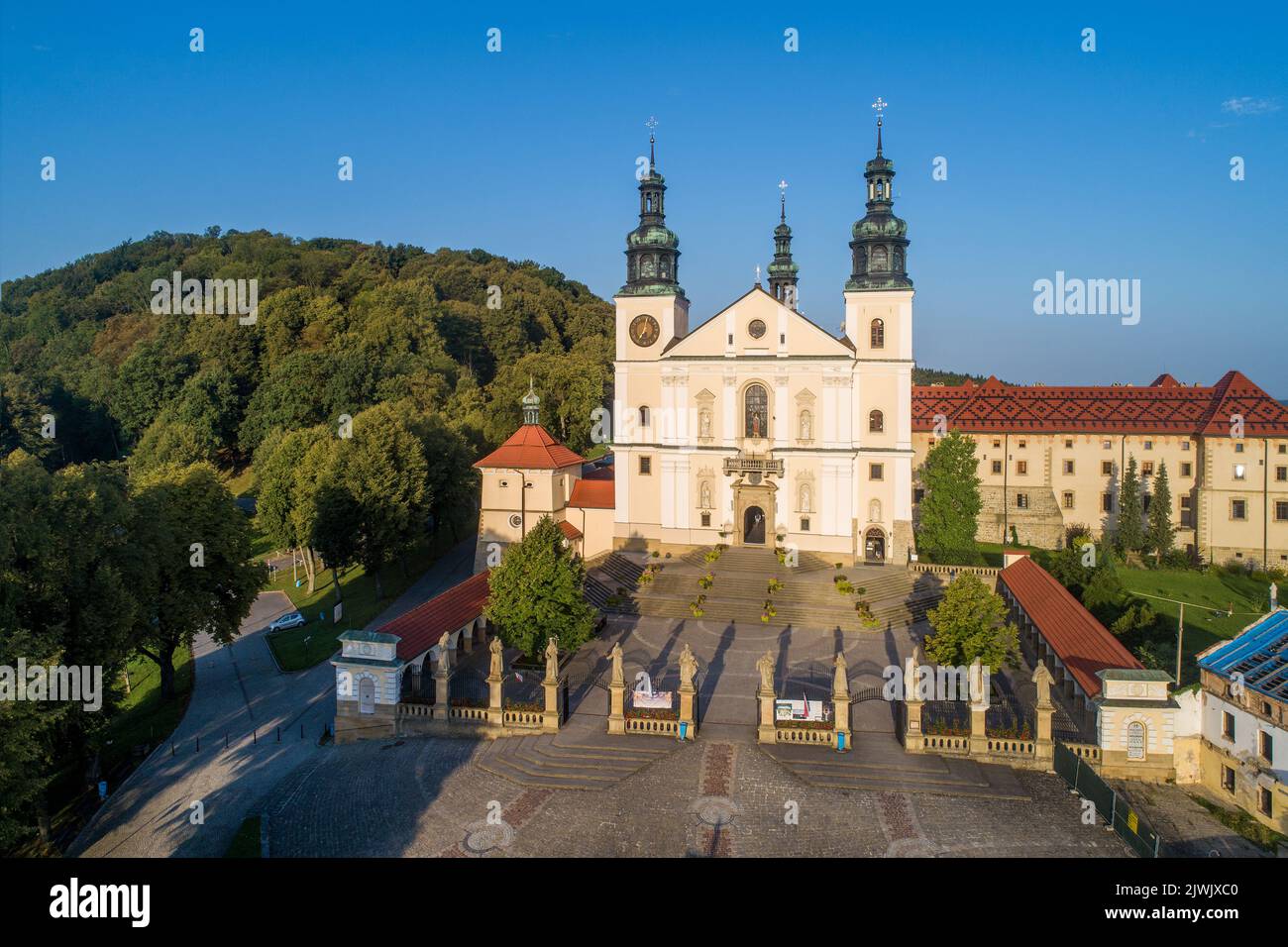 Poland. Kalwaria Zebrzydowska. Catholic church and monastery with great famous Calvary in the surrounded woodland. UNESCO World Heritage Site. Popular Stock Photo