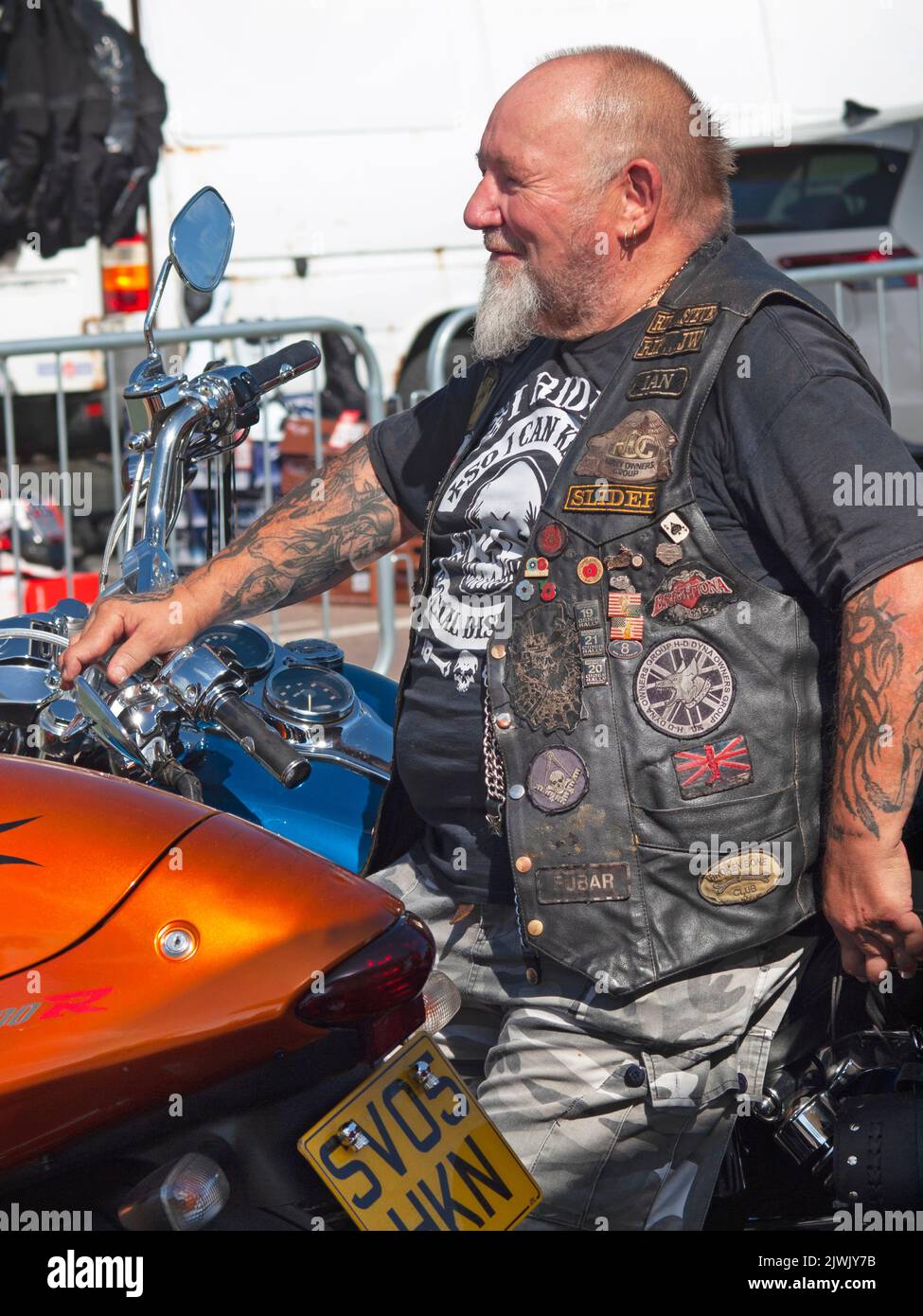 A biker at a rally in Brighton Stock Photo